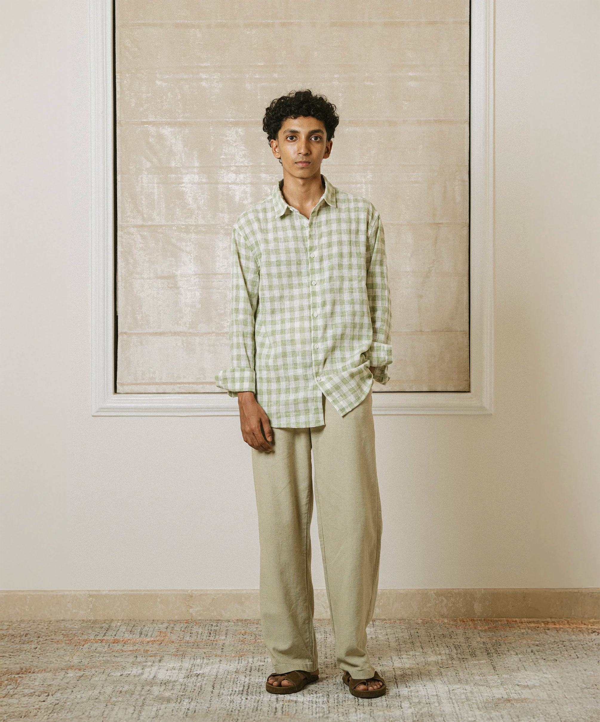 CHECKED REGULAR FIT LINEN SHIRT
