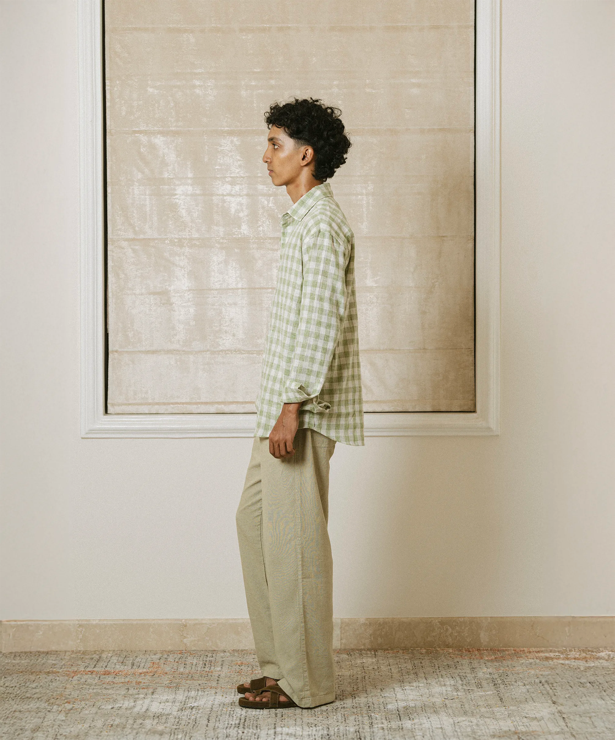 CHECKED REGULAR FIT LINEN SHIRT