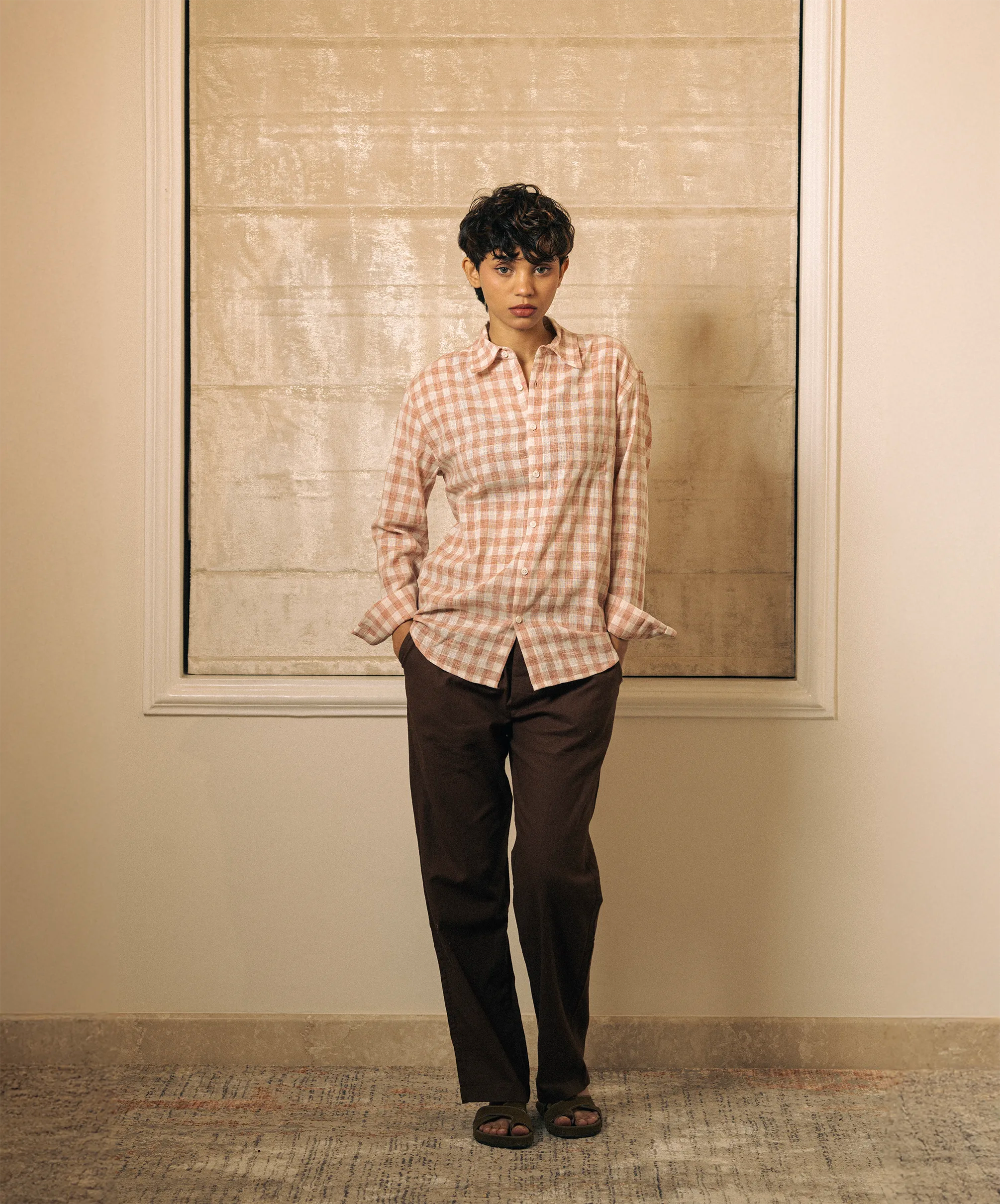 CHECKED REGULAR FIT LINEN SHIRT