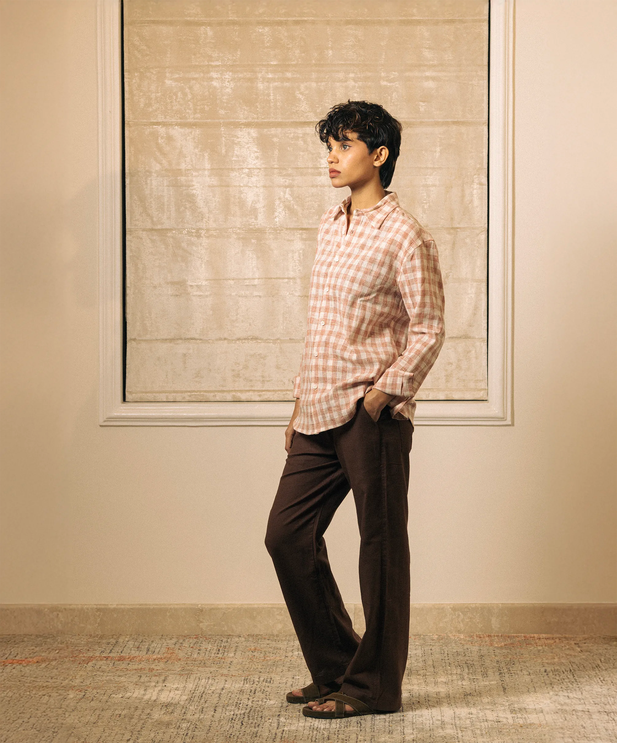 CHECKED REGULAR FIT LINEN SHIRT