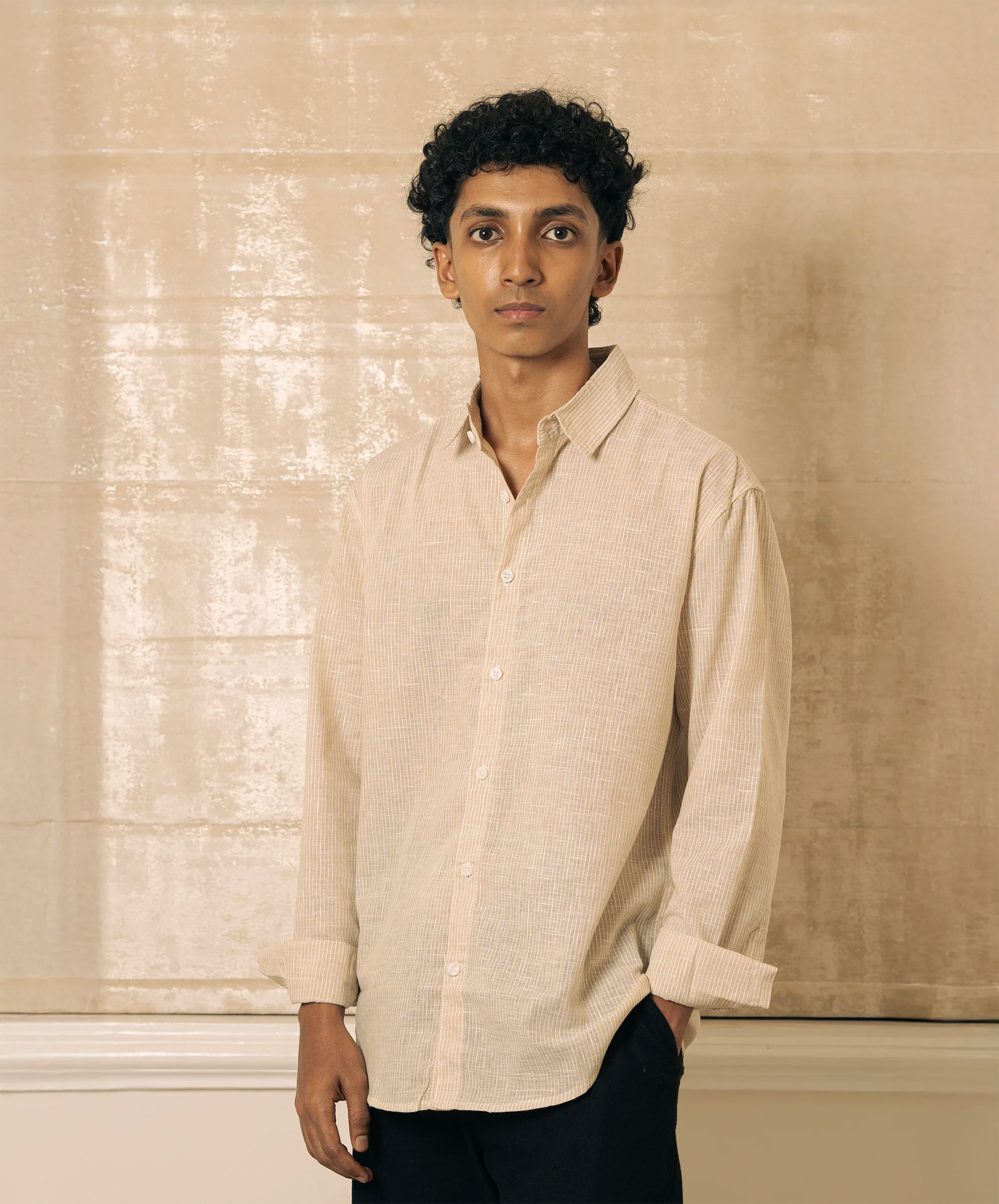 STRIPED REGULAR FIT LINEN SHIRT