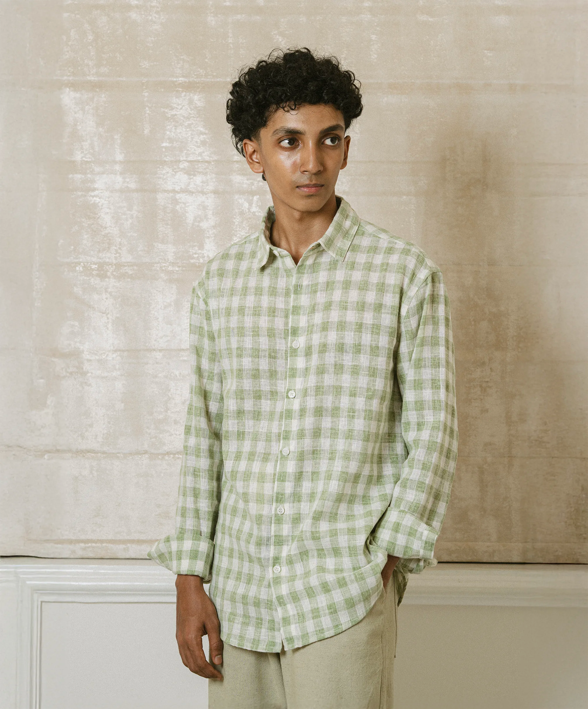 CHECKED REGULAR FIT LINEN SHIRT