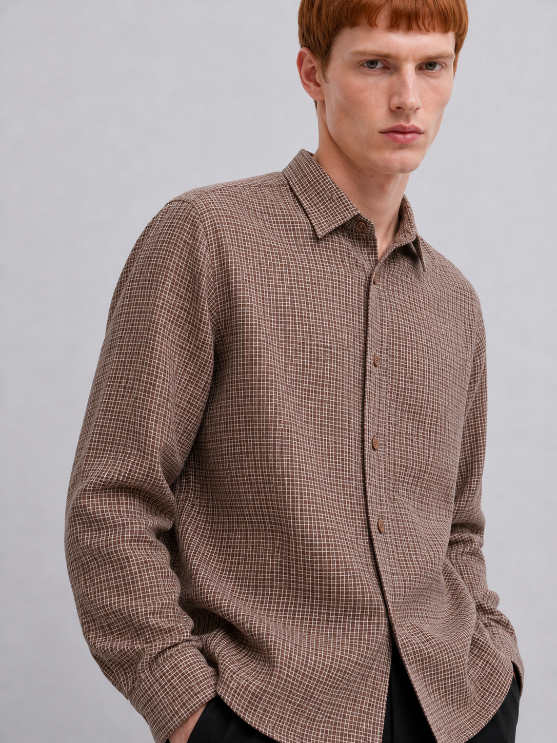BROWN CHECKED IRISH LINEN