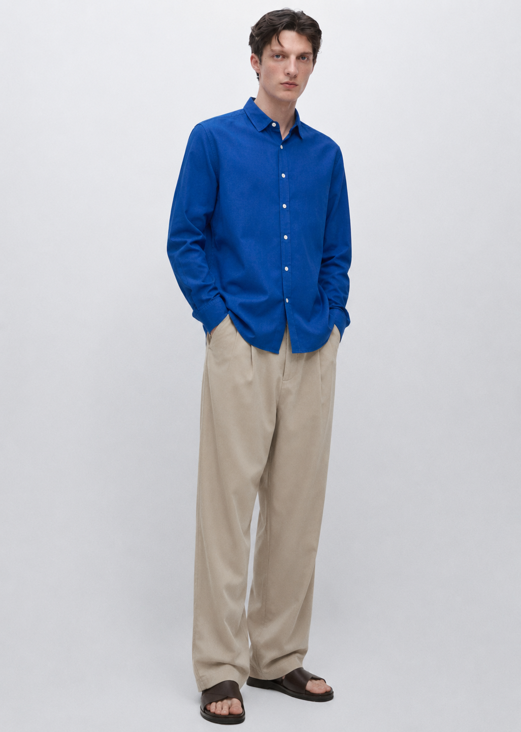 DEEP BLUE LINEN BLEND SHIRT