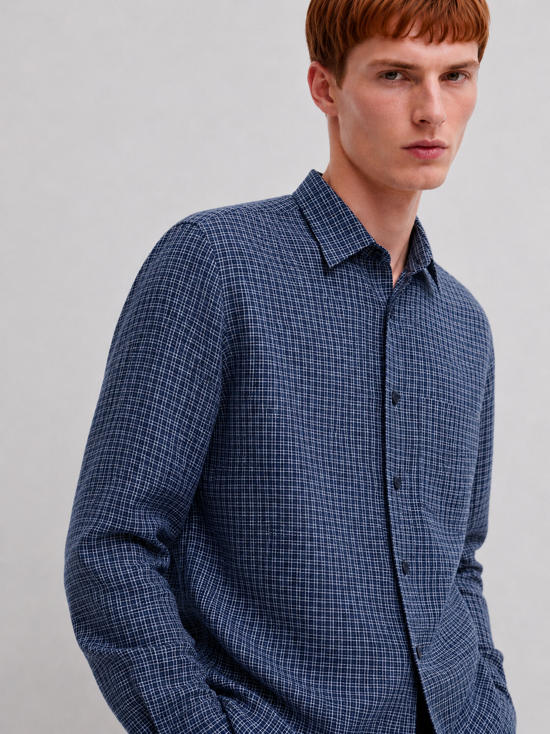 BLUE CHECKED IRISH LINEN