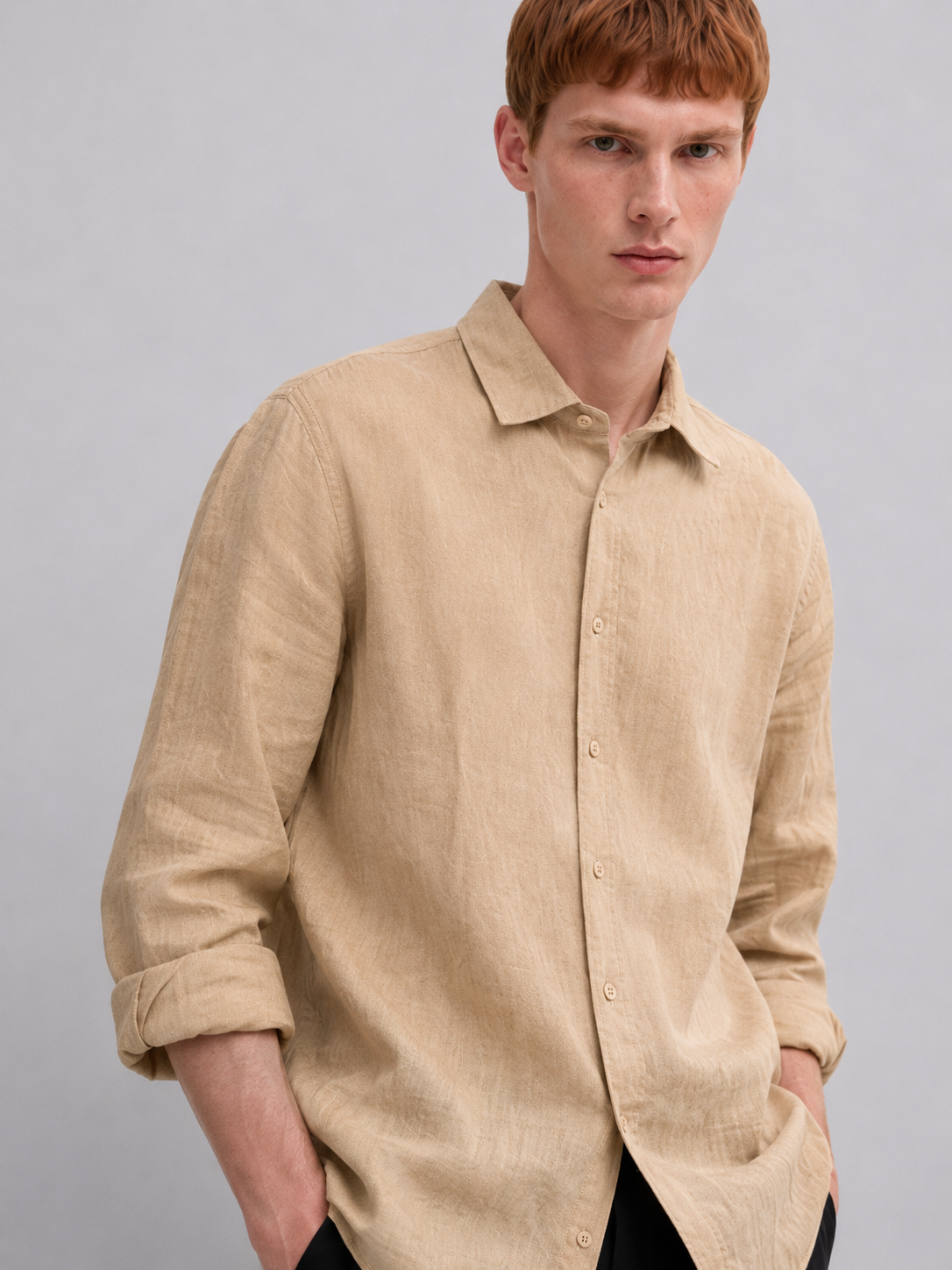 BEIGE LINEN BLEND SHIRT