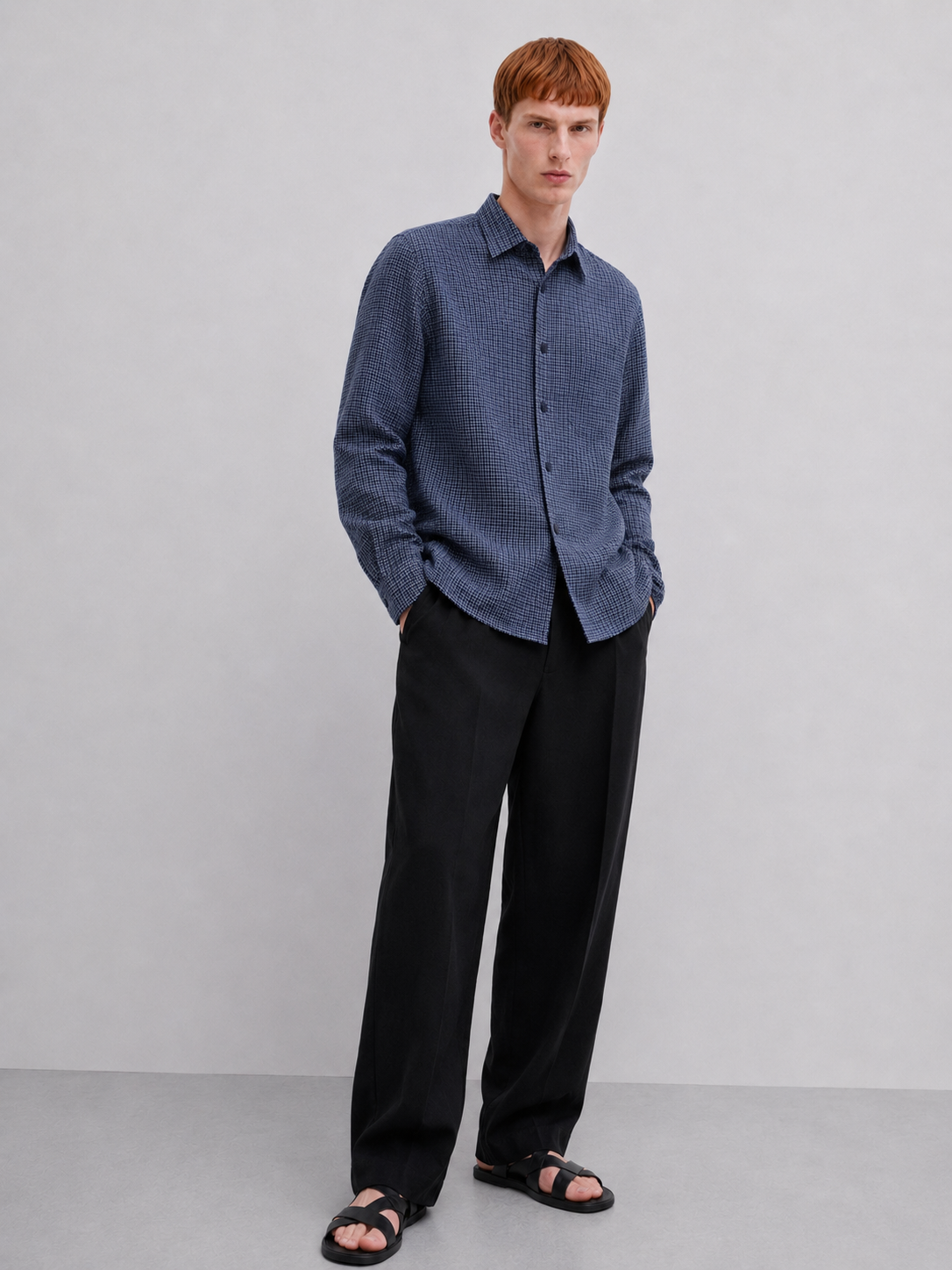 BLUE CHECKED IRISH LINEN