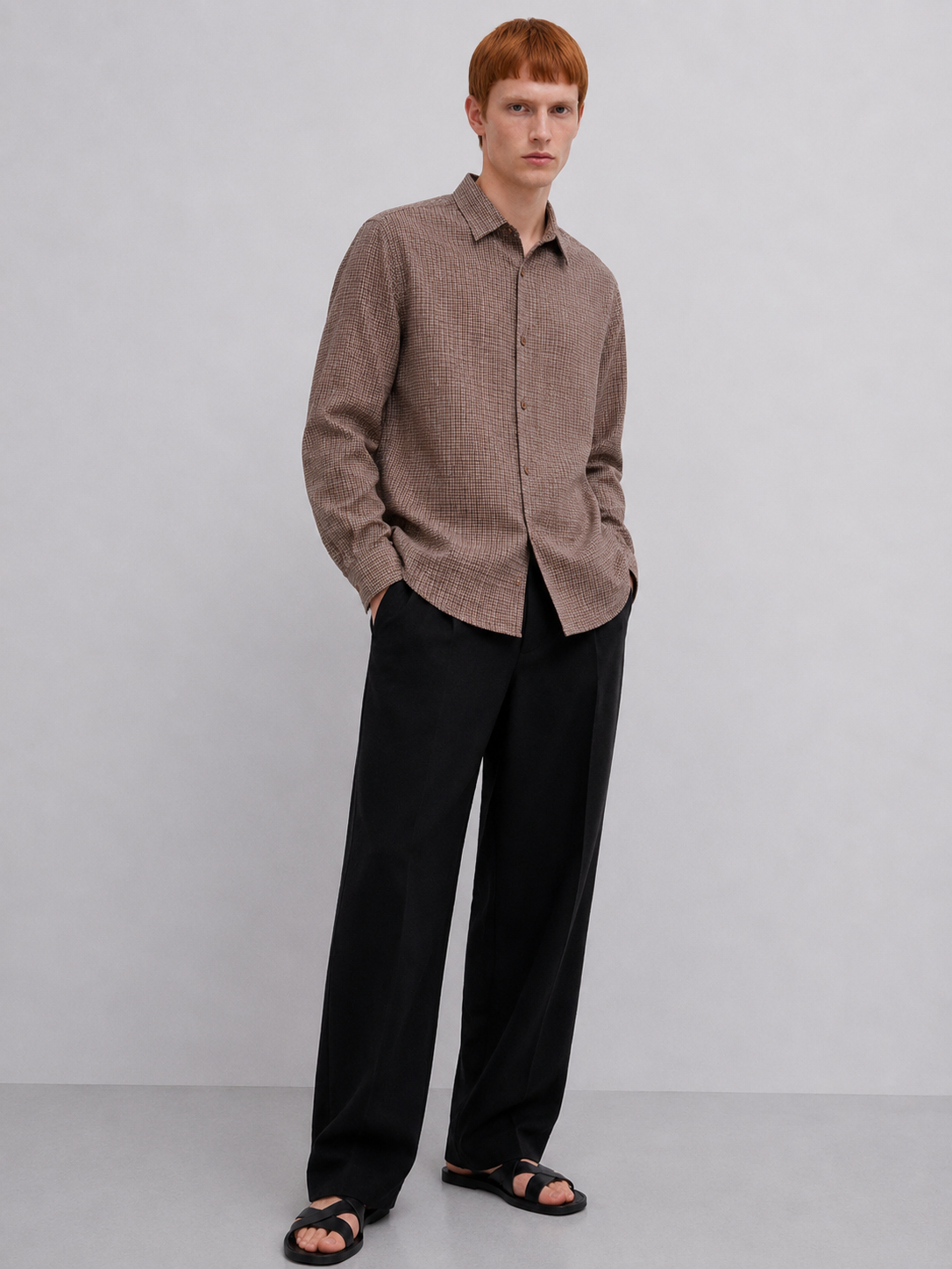 BROWN CHECKED IRISH LINEN