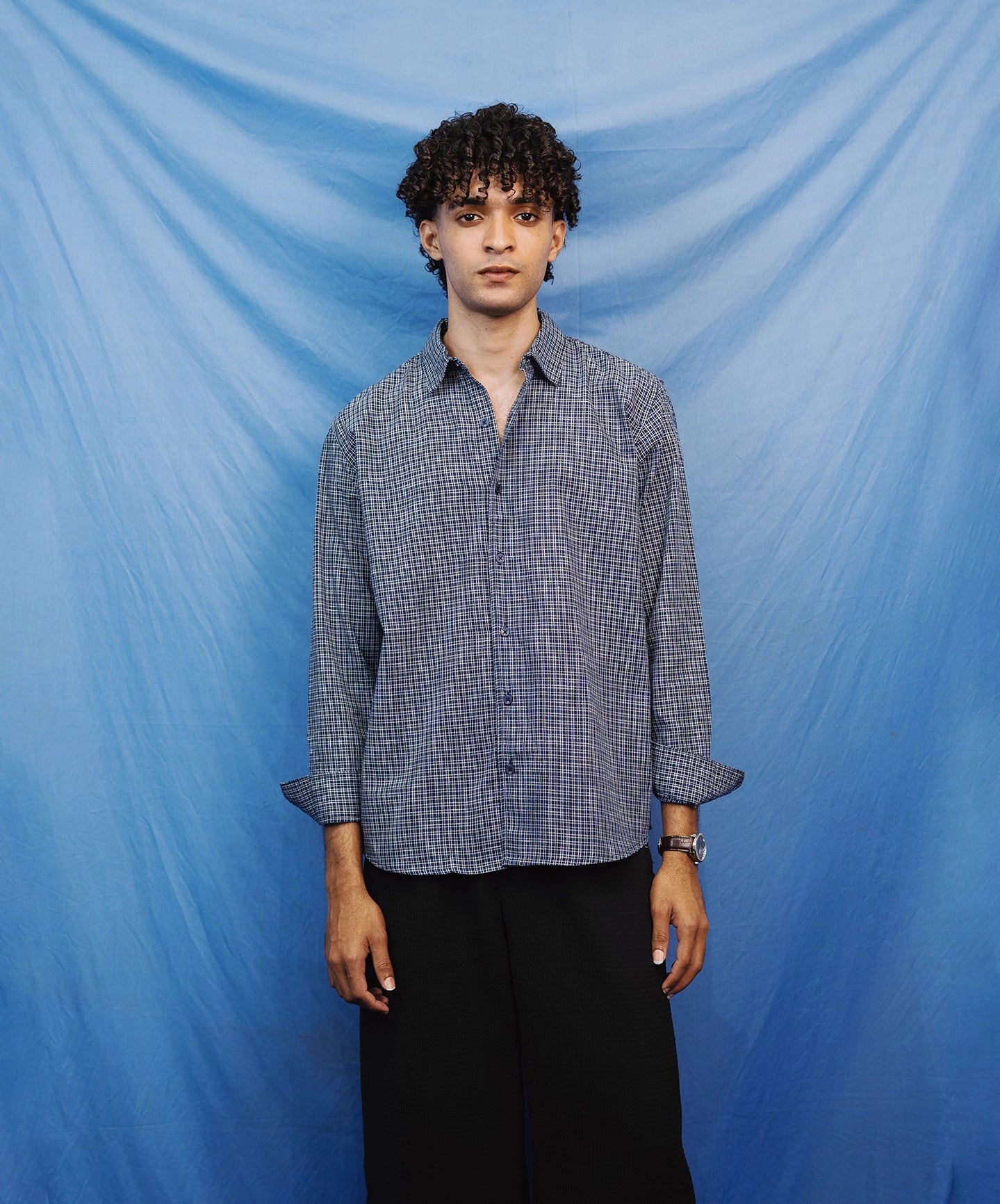 BLUE CHECKED IRISH LINEN