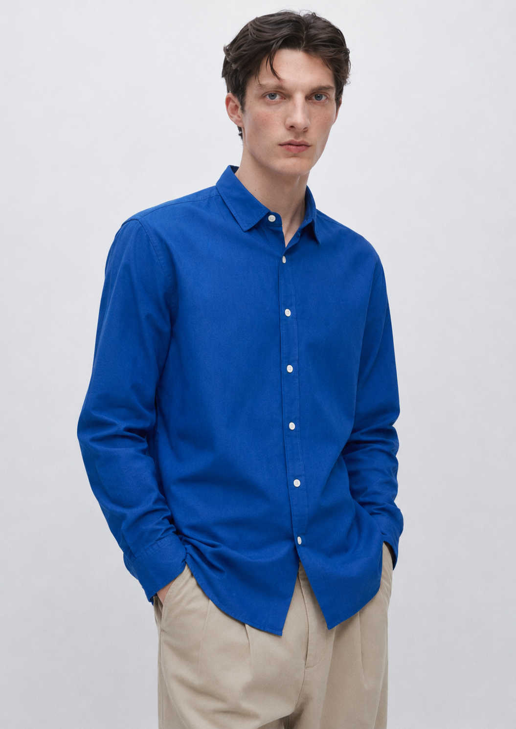 DEEP BLUE LINEN BLEND SHIRT