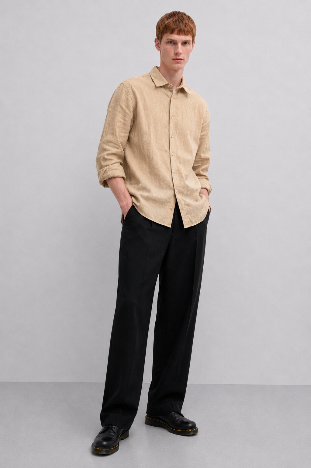BEIGE LINEN BLEND SHIRT