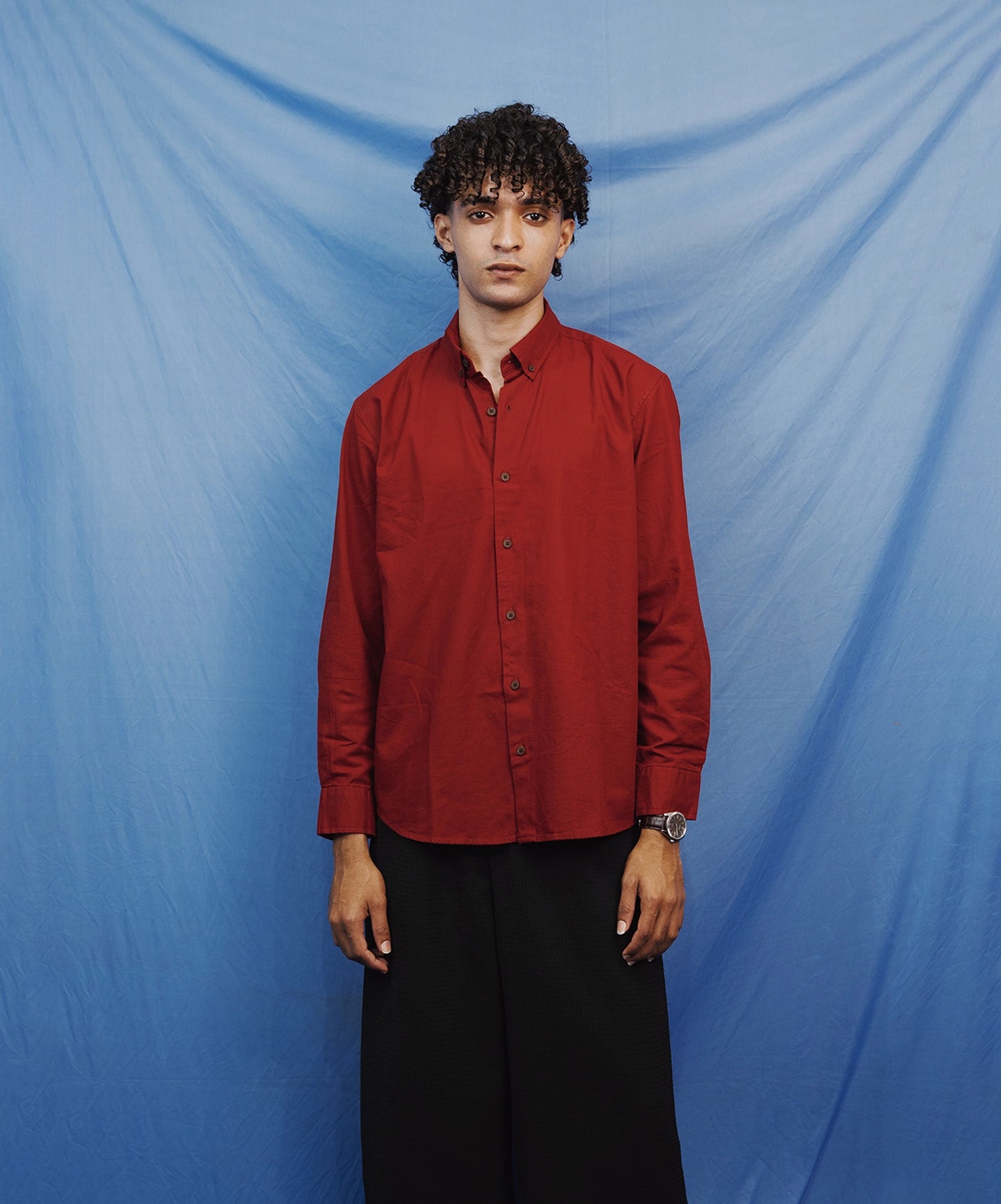 RED LINEN SHIRT REGULAR FIT