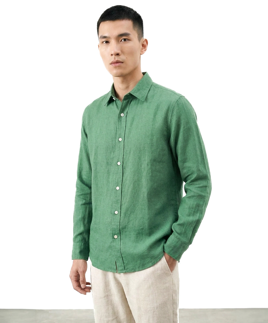 GREEN LINEN BLEND SHIRT