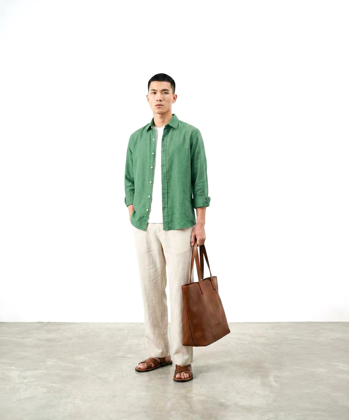 GREEN LINEN BLEND SHIRT