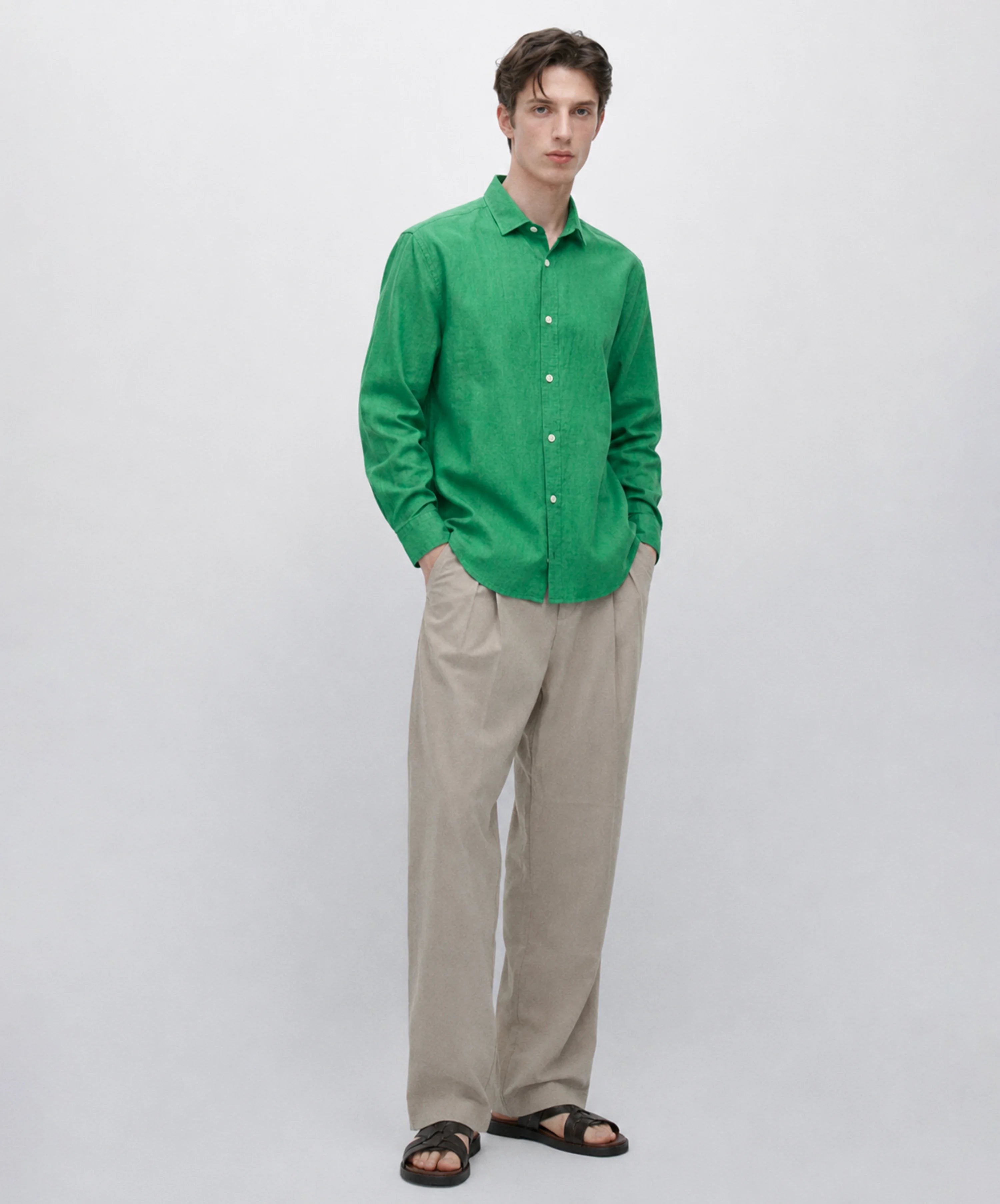 GREEN LINEN BLEND SHIRT
