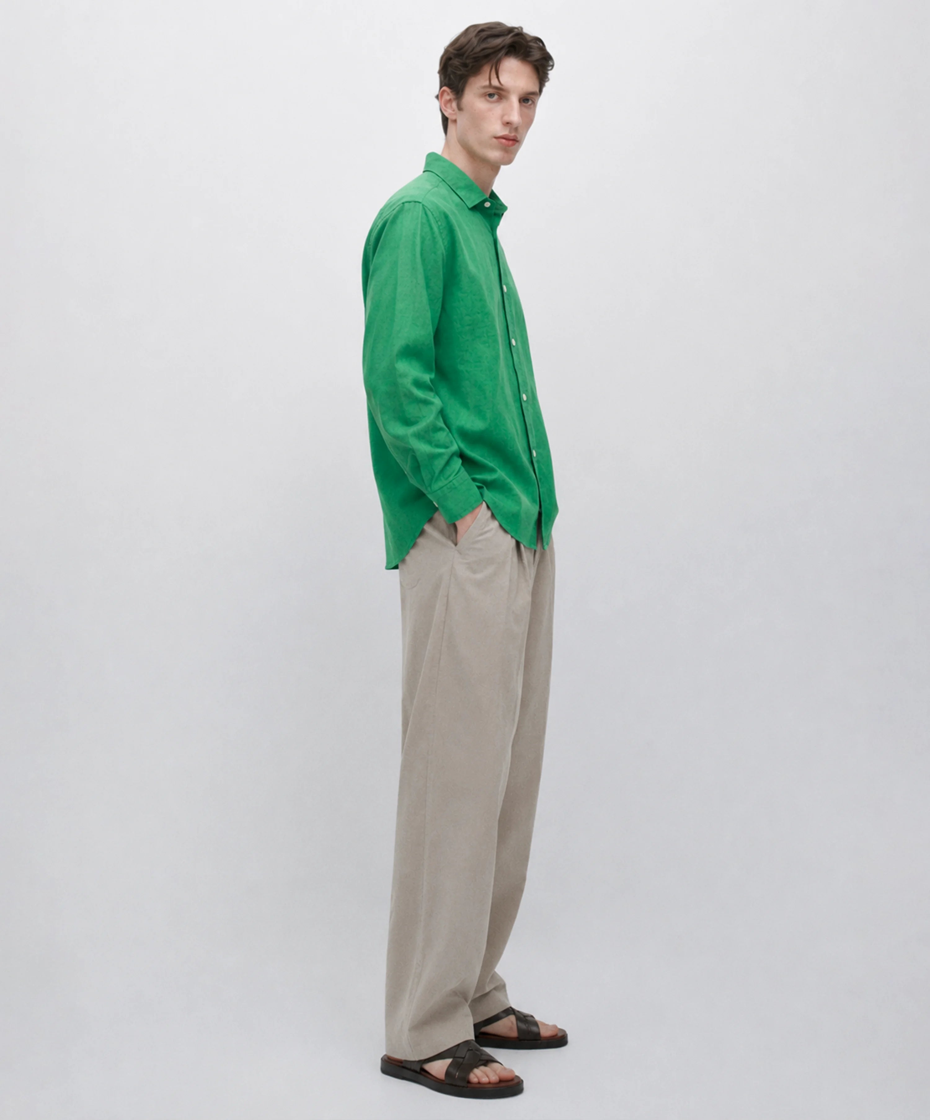 GREEN LINEN BLEND SHIRT