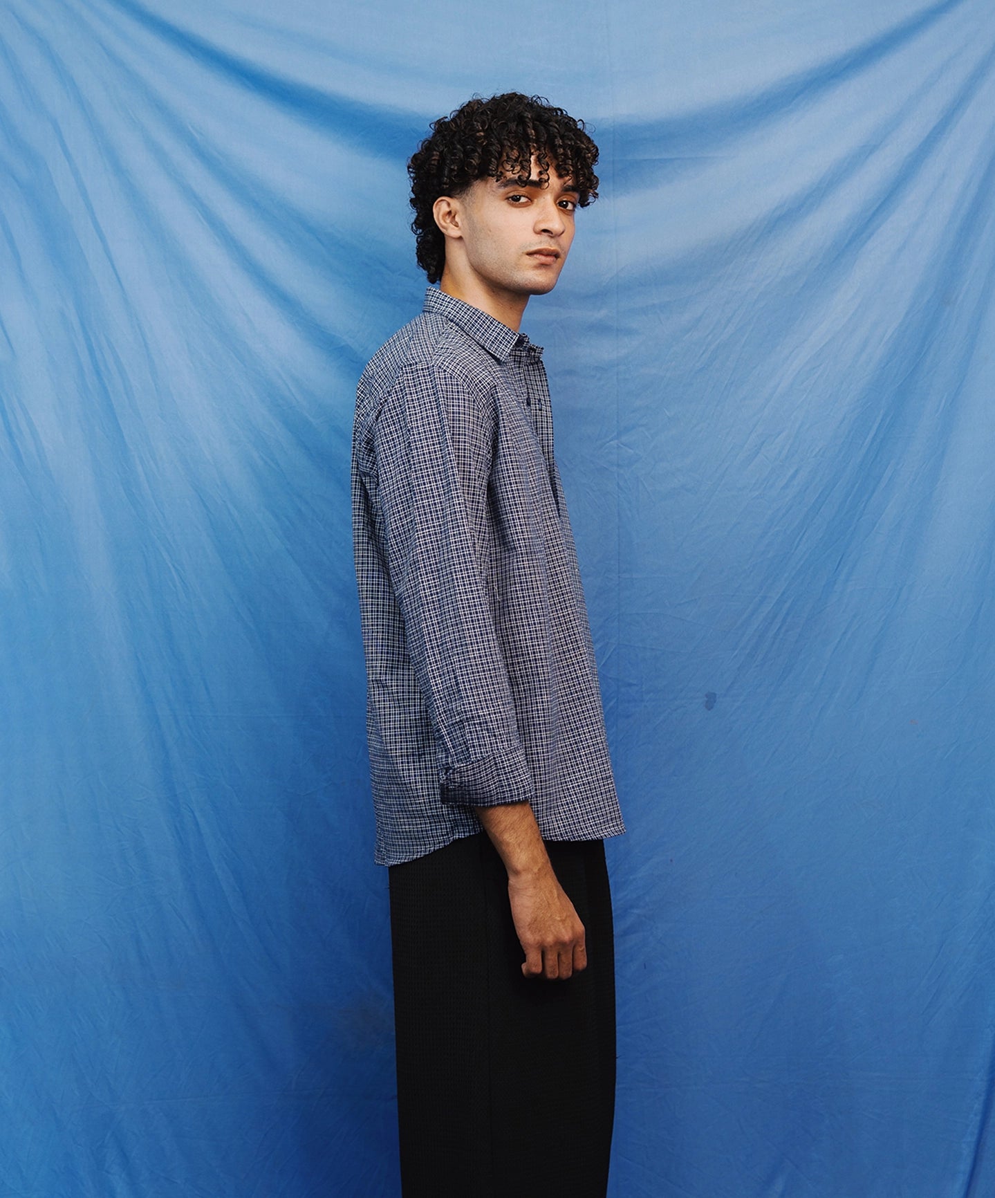 BLUE CHECKED IRISH LINEN